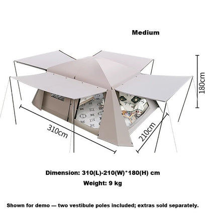 ECOTREK medium family tent with double layers, waterproof design, manual poles, and PU3000 coating for outdoor camping.