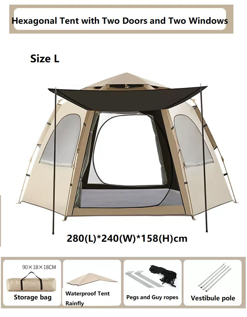 Medium green ECOTREK hexagonal camping tent with durable fabric and quick setup, ideal for outdoor camping adventures.
