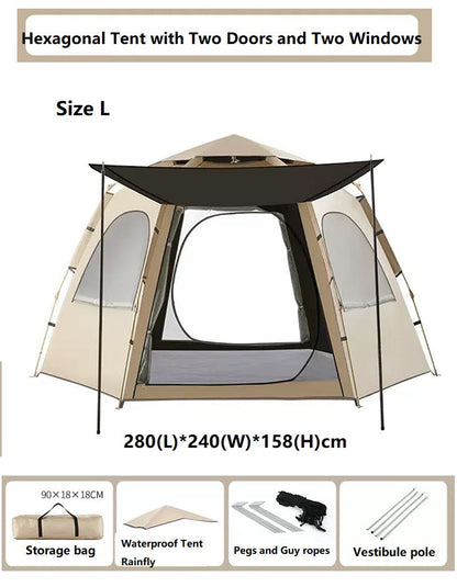 Medium green ECOTREK hexagonal camping tent with durable fabric and quick setup, ideal for outdoor camping adventures.
