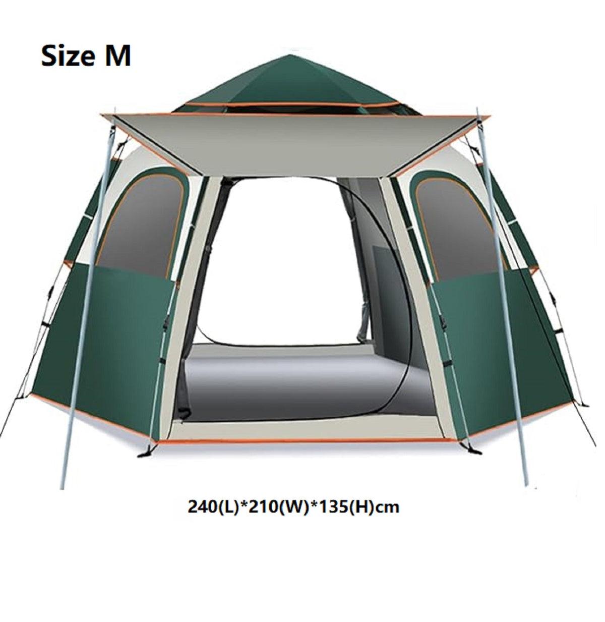Medium green ECOTREK hexagonal camping tent with durable fabric and quick setup, ideal for outdoor adventures.