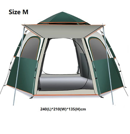Medium green ECOTREK hexagonal camping tent with durable fabric and quick setup, ideal for outdoor adventures.