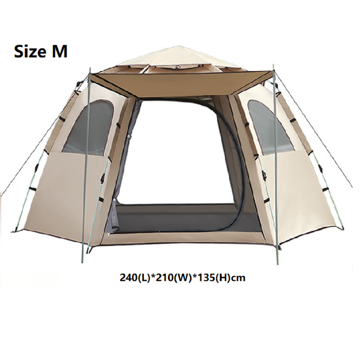 Medium green ECOTREK hexagonal camping tent with durable fabric and quick setup, ideal for outdoor camping adventures.