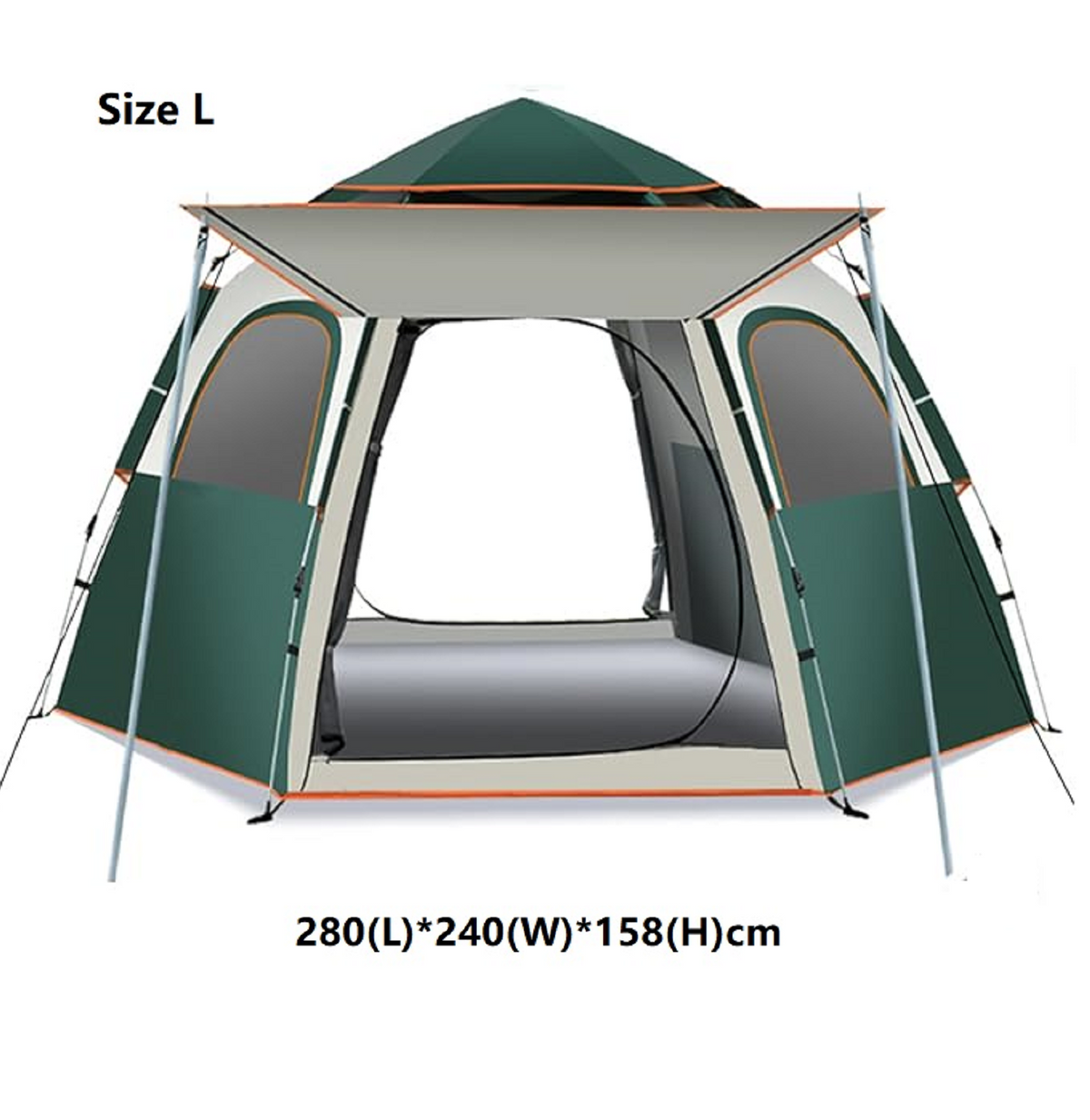 Medium green ECOTREK hexagonal camping tent with durable fabric and quick setup design for outdoor camping adventures.
