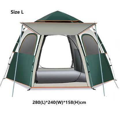 Medium green ECOTREK hexagonal camping tent with durable fabric and quick setup design for outdoor camping adventures.