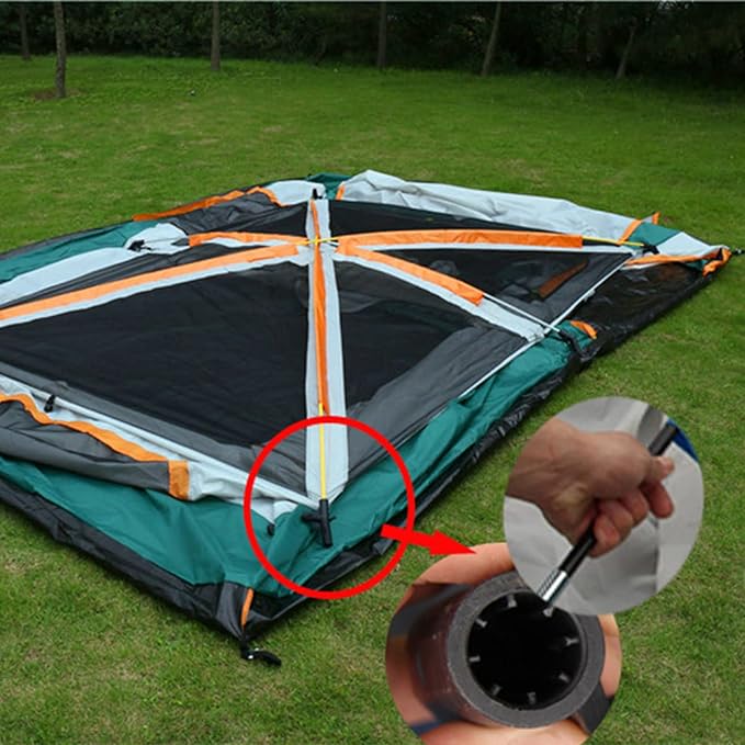 Green ECOTREK family outdoor camping tent with double-layer design, cabin style for family camping adventures.