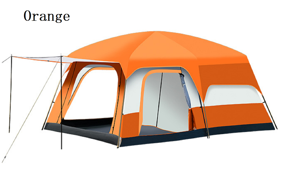 Green ECOTREK Family Cabin Tent with double-layer design, suitable for outdoor camping and family adventures.