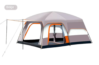 Green ECOTREK family outdoor camping tent, double-layer cabin tent suitable for family camping trips.