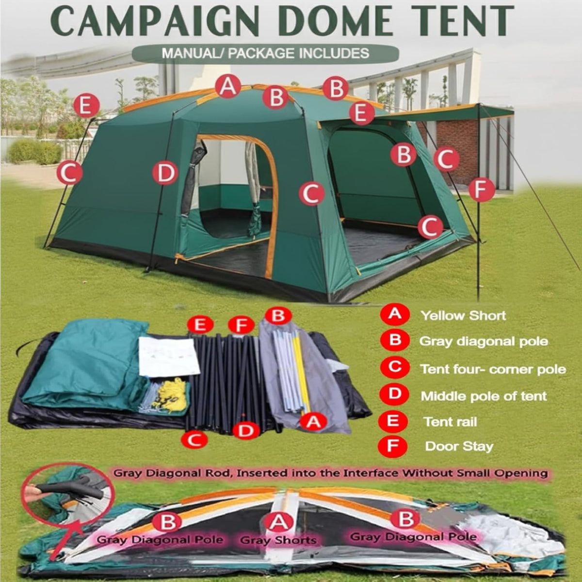 ECOTREK family tent with double-layer waterproof design, available in three sizes and two colors, suitable for outdoor camping.