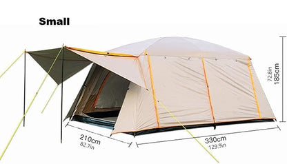ECOTREK family tent with double-layer waterproof design, available in three sizes and two colors, shown in khaki.