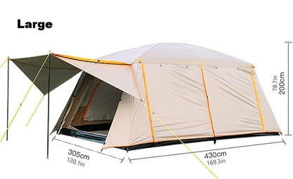 ECOTREK family tent with double-layer waterproof design, available in three sizes and two colors, shown in khaki.