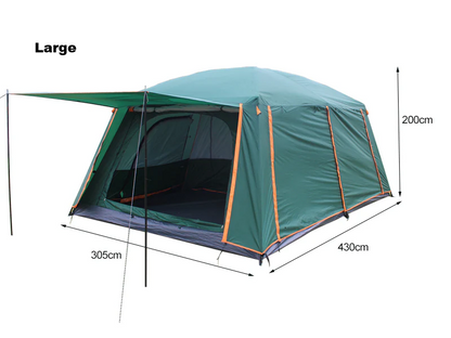 ECOTREK family tent with double-layer waterproof design, available in three sizes and two colors, shown in khaki.