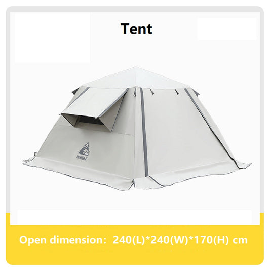 ECOTREK waterproof portable camping tent with canopy, fully automatic, white, suitable for all-season outdoor camping.
