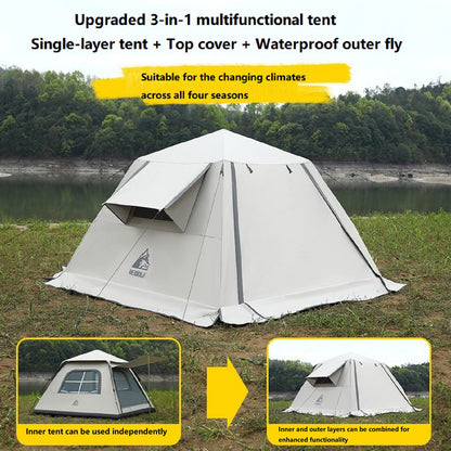 ECOTREK portable fully automatic waterproof camping tent with canopy, ideal for all-season outdoor camping adventures.