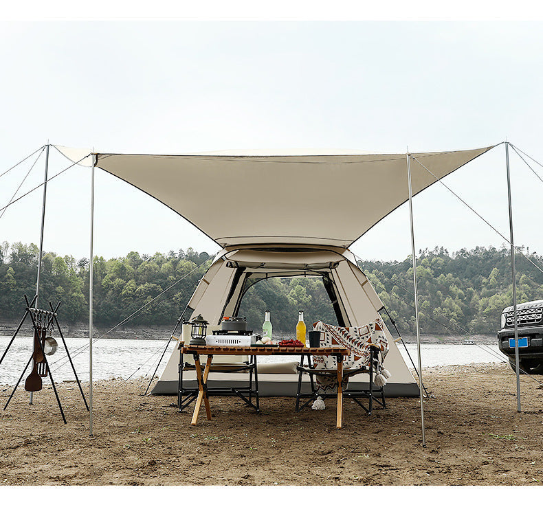 ECOTREK portable fully automatic waterproof camping tent with canopy, ideal for all-season outdoor camping.