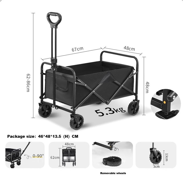ECOTREK foldable beach wagon trolley with large wheels and collapsible frame for easy transport on sand and outdoor surfaces.