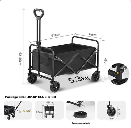 ECOTREK foldable beach wagon trolley with large wheels and collapsible frame for easy transport on sand and outdoor surfaces.