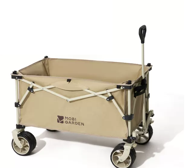 ECOTREK MOBI GARDEN outdoor camping trolley in green, portable four-way folding utility cart with 200L capacity for outdoor use