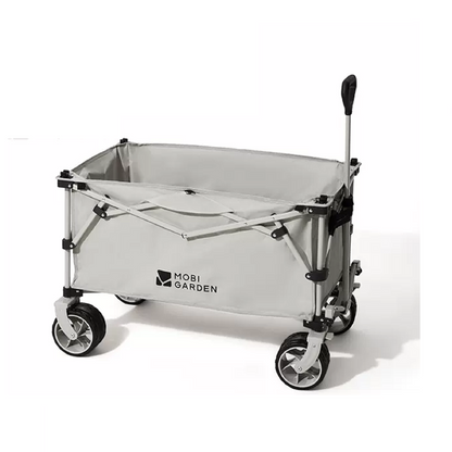 ECOTREK MOBI GARDEN outdoor camping trolley in green, portable four-way folding utility cart with 200L capacity.