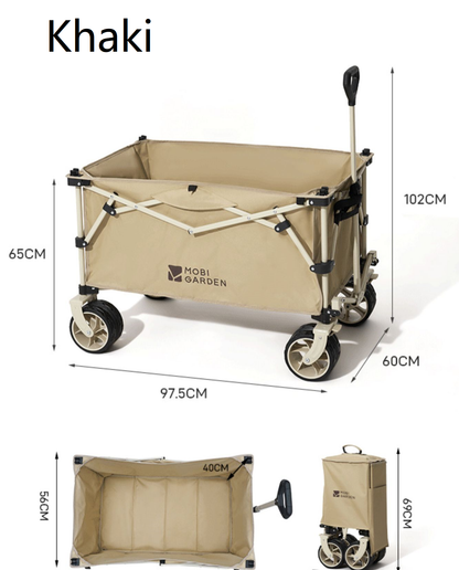 ECOTREK MOBI GARDEN outdoor camping trolley, portable four-way folding utility cart with 200L capacity in green.