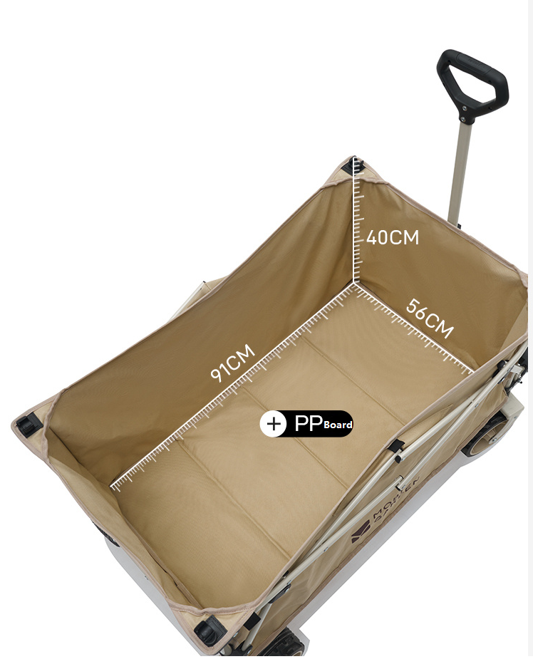 ECOTREK MOBI GARDEN outdoor camping trolley in green, portable four-way folding utility cart with 200L capacity.