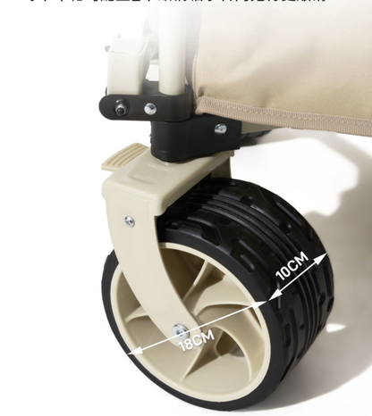 Green ECOTREK MOBI GARDEN outdoor camping trolley with four-way fold, portable design, and 200L capacity for utility use.