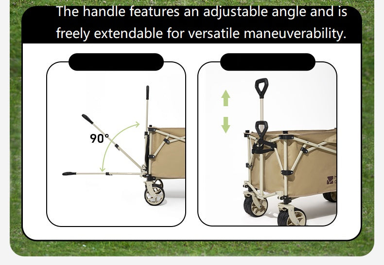 ECOTREK MOBI GARDEN outdoor camping trolley in green, portable four-way folding utility cart with 200L capacity.
