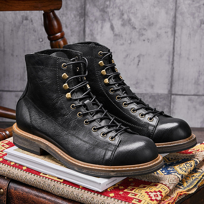 Men's Vintage Leather High Top Martin Boots for Summer