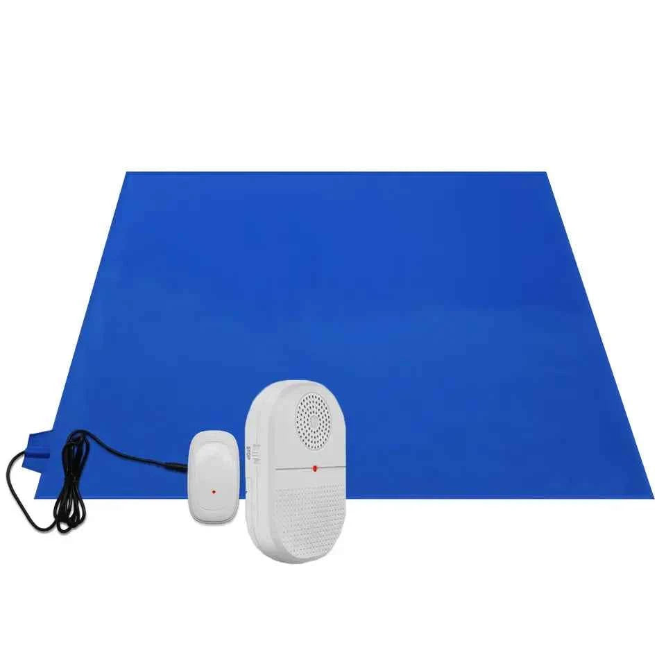 Wireless caregiver pager with pressure sensor mat from Eldertech, part of bed exit alarm systems for monitoring patient movement.