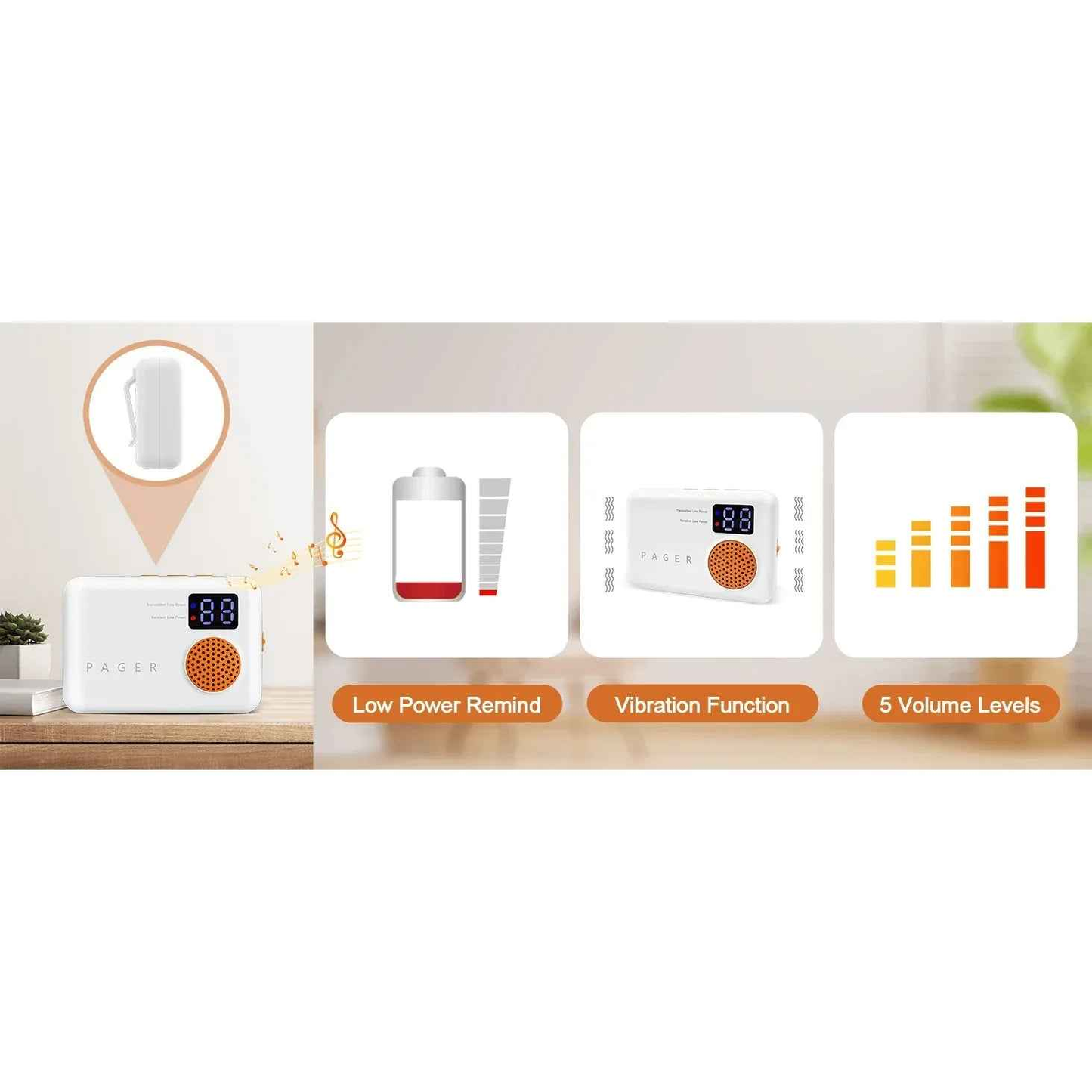 Eldertech wireless caregiver pager with two SOS buttons, up to 300 meters range, designed for emergency alerts and assistance.