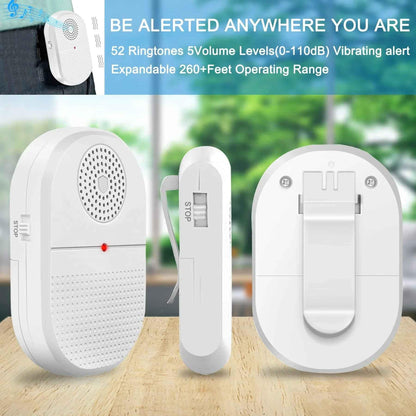 Eldertech wireless caregiver pager with motion sensor alert, showing a compact device with alert buttons and motion detection features.