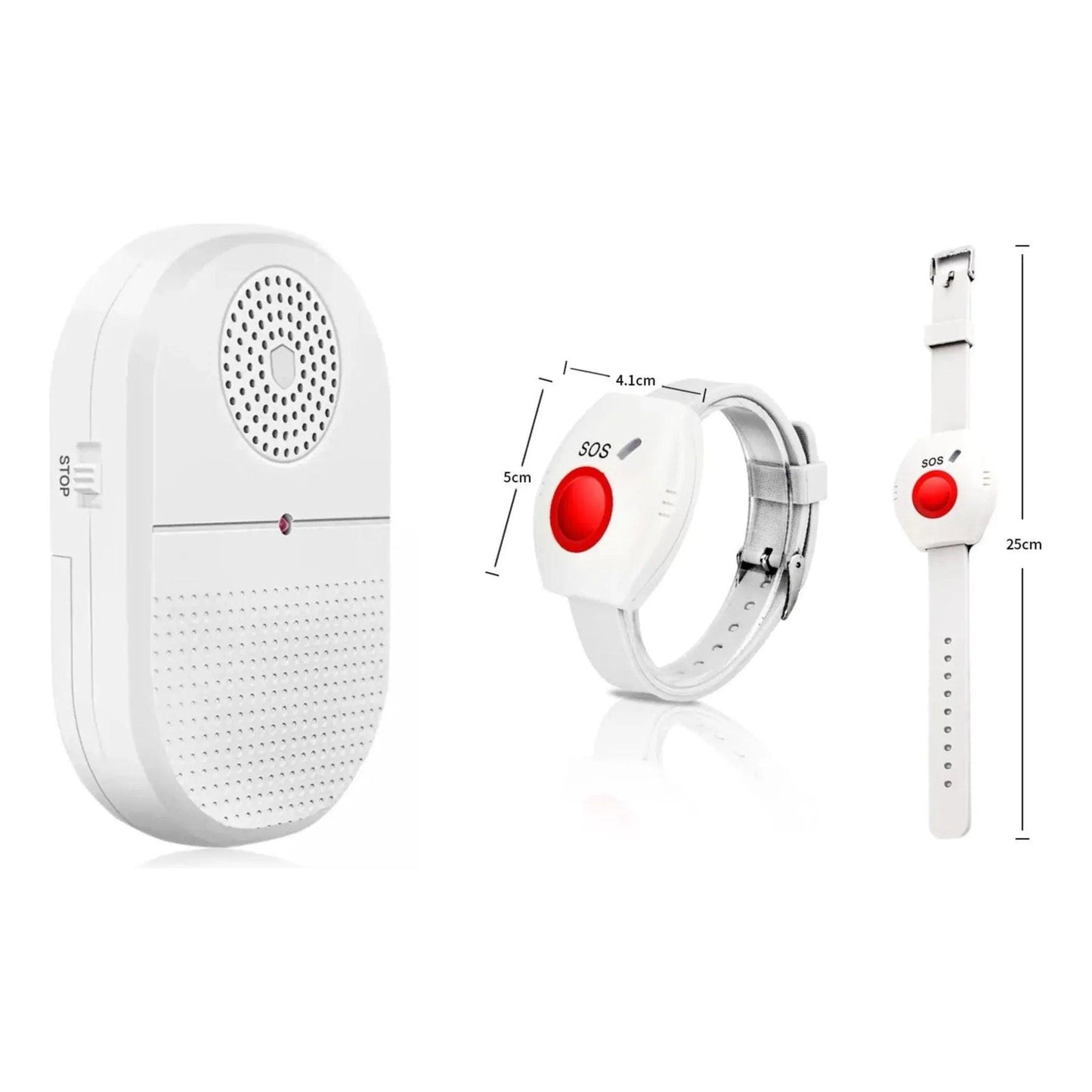 Eldertech wireless caregiver alert pager with SOS call button watch, designed for emergency communication and assistance.