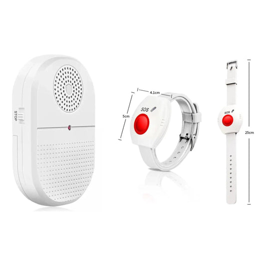 Eldertech wireless caregiver alert pager with SOS call button watch, designed for emergency communication and assistance.