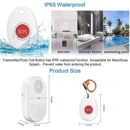 Two Eldertech wireless caregiver alert call button pendants for easy communication, shown with buttons and lanyards.