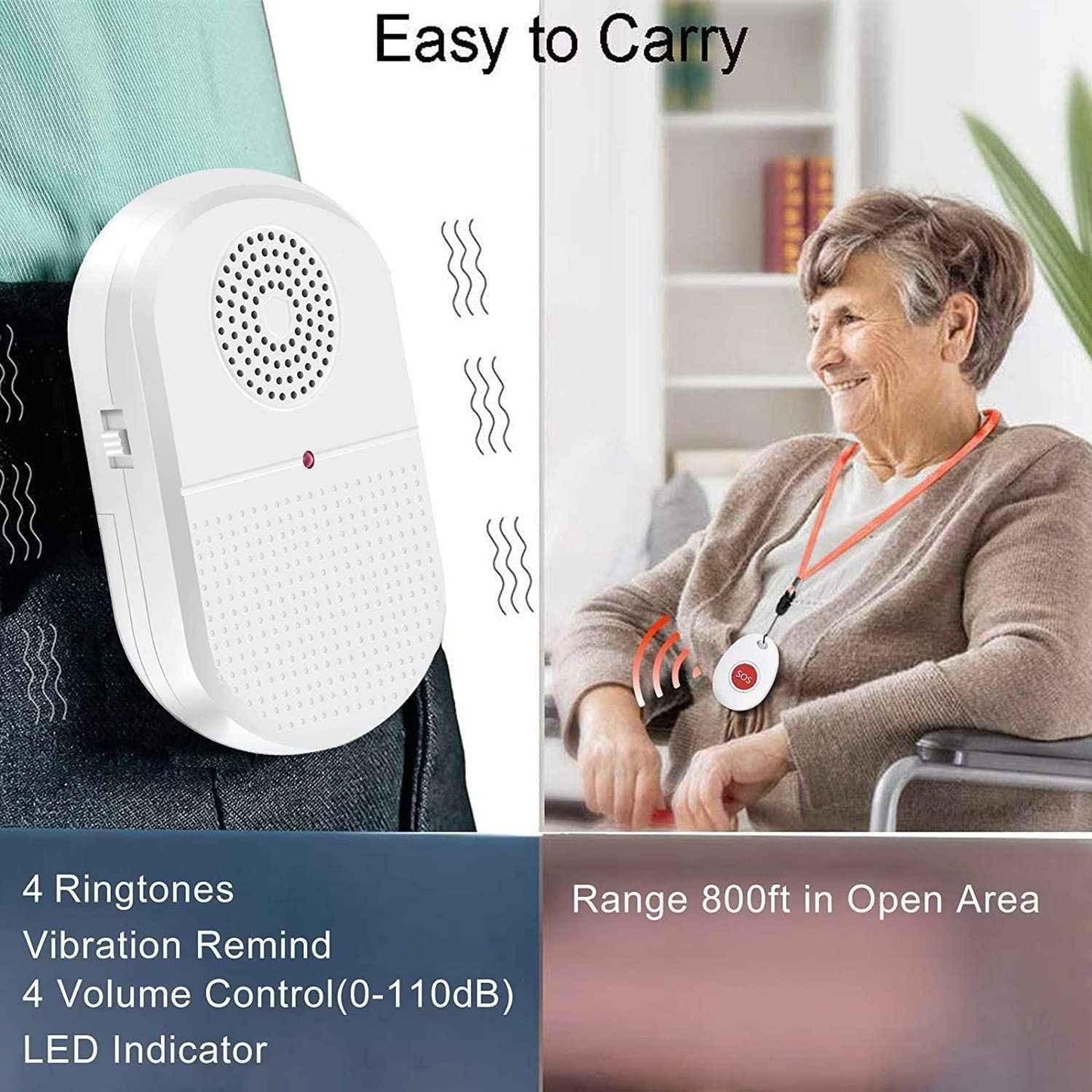 Two Eldertech wireless caregiver alert call button pendants for easy communication, designed for caregiver-patient use.
