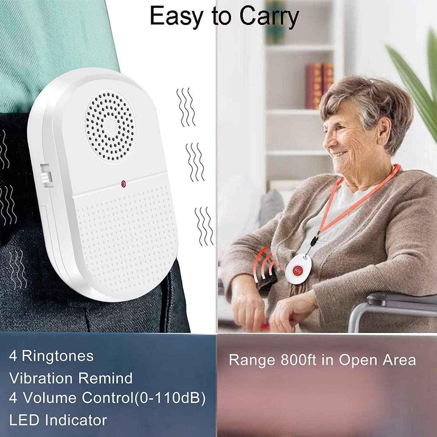 Two Eldertech wireless caregiver alert call button pendants for easy communication, designed for caregiver-patient use.