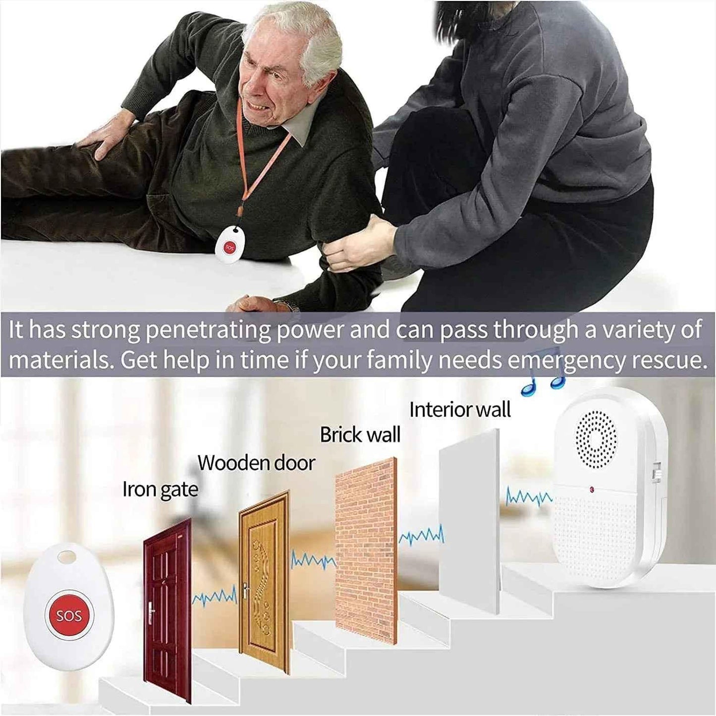 Eldertech wireless caregiver alert system with two call button pendants for easy communication and emergency alerts.
