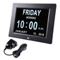 Black 8-inch digital calendar day clock by Eldertech, designed for dementia and Alzheimer’s patients, showing date and day display.