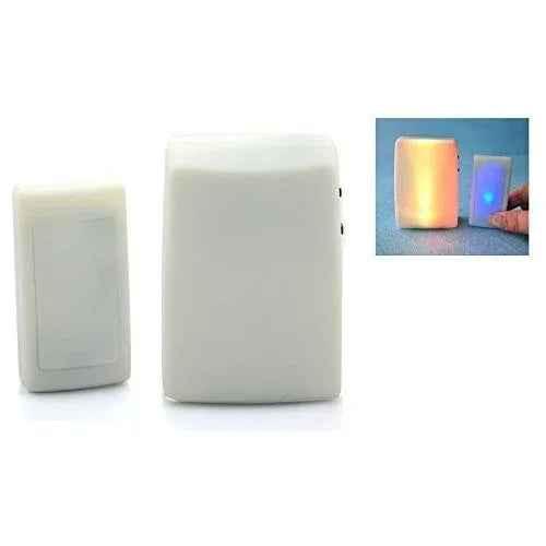 Eldertech coloured flashing lights doorbell signaling alerts, mounted on a wall, with bright, eye-catching indicator lights.