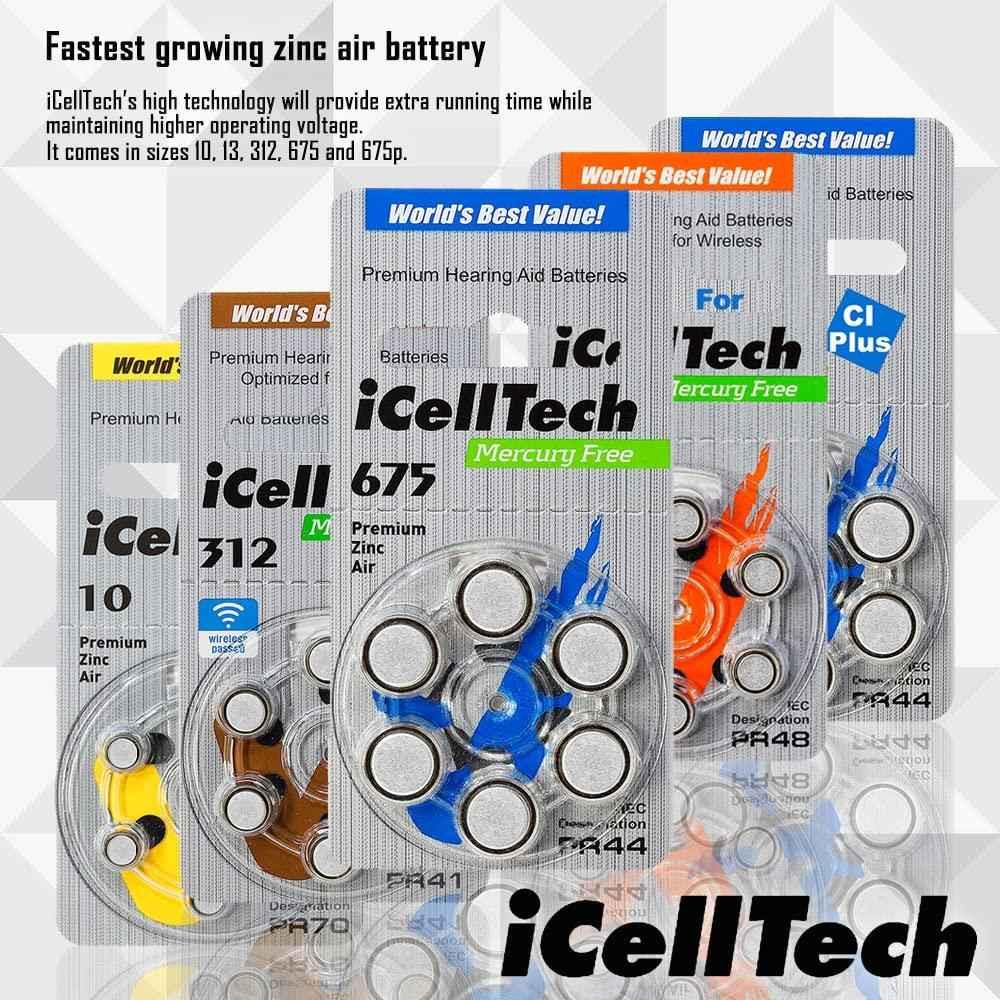 Eldertech hearing aid batteries in brown, small cylindrical batteries for hearing aids, with packaging visible.