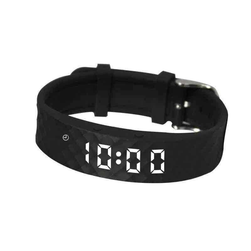 Eldertech Vibratime vibrating alarm watch with black strap, medication reminder, 15 alarms, compact size for children.