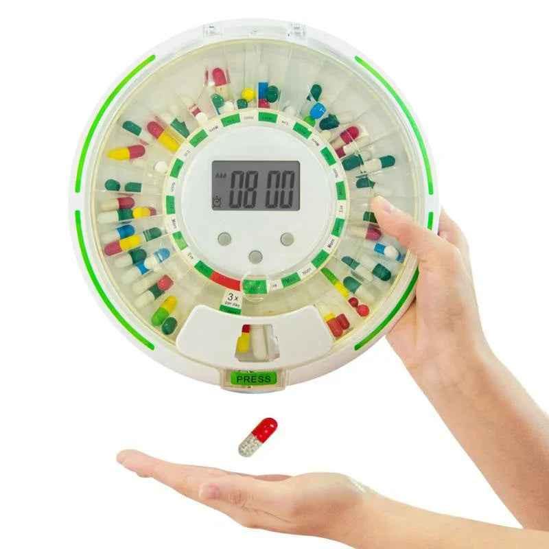 Eldertech automatic pill dispenser for home medication management with digital reminder system and standard design.