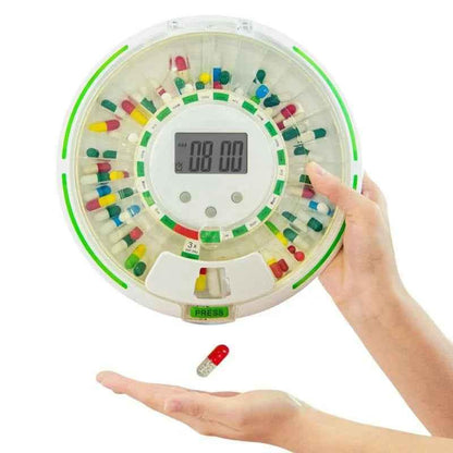 Eldertech automatic pill dispenser for home medication management with digital reminder system and standard design.