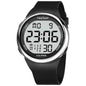 Eldertech Hearkent Atomic Watch in silver with vibrating alarms, showcasing its precise digital display and sleek design.