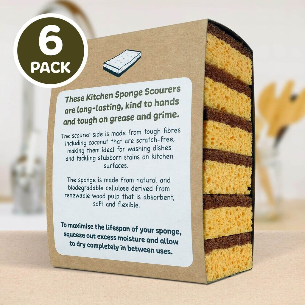 Natural Coconut & Cellulose Sponge Scourers (Pack of 6)-3