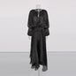 Brown Satin Lantern Sleeve Dress with Tie Waist