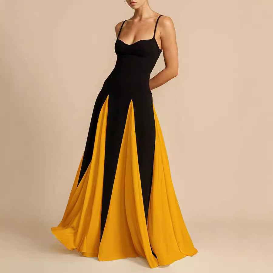 A halter dress with a large skirt hem