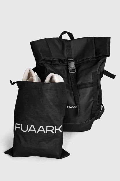 Fuaark Nz Core Black backpack bag with sleek design, featuring multiple compartments and adjustable straps for everyday use.