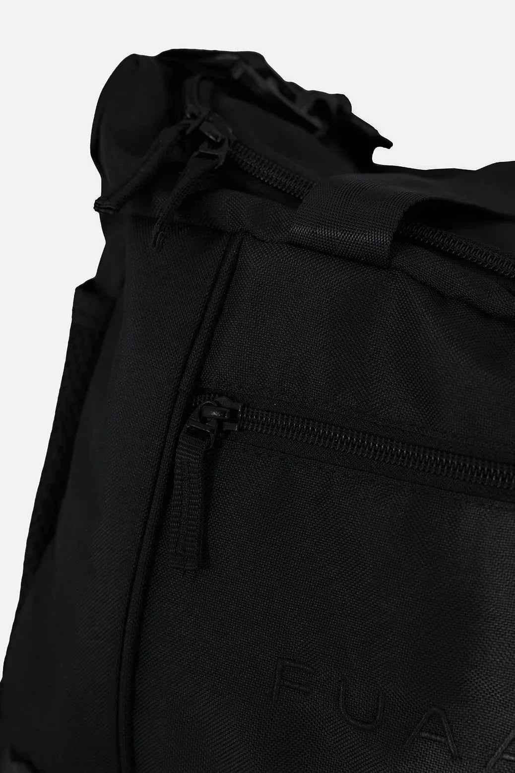 Black Fuaark Nz duffle bag with sturdy handles and zipper, showcasing its durable design for stylish travel.