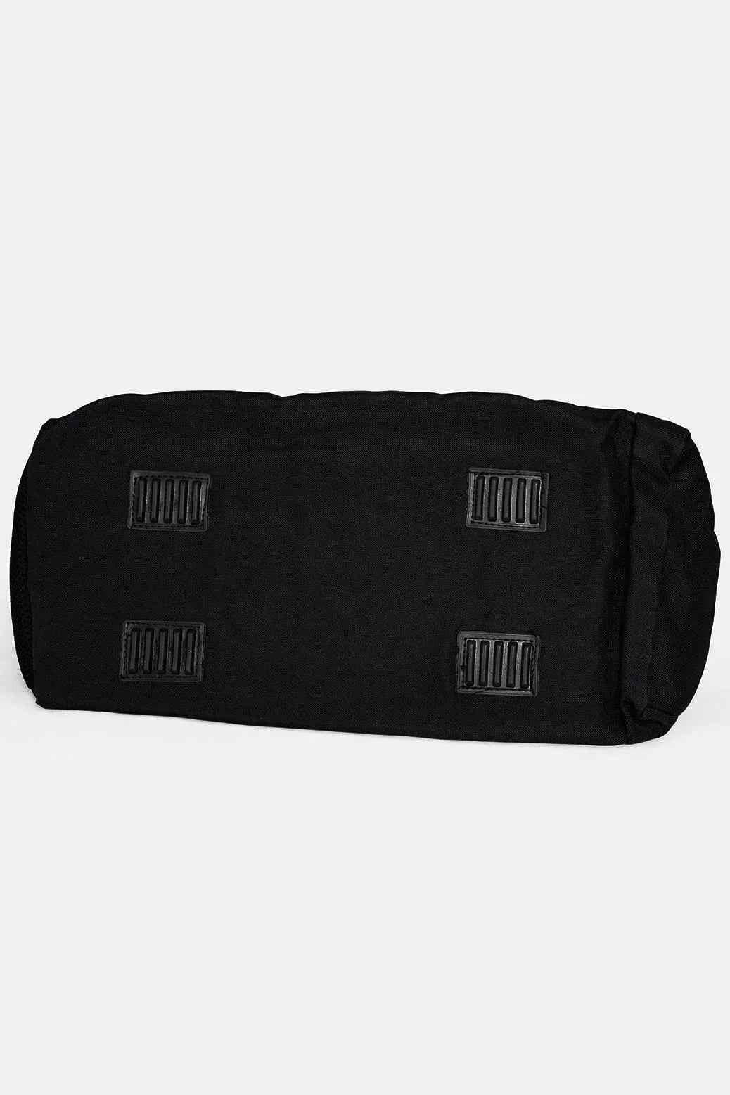 Black Fuaark NZ duffle bag with sturdy handles and zipper, ideal for travel and stylish storage.