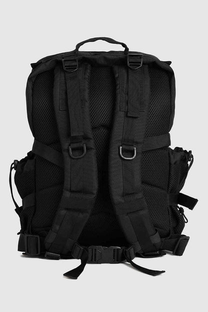 Black Ironclad Tactical Backpack by Fuaark Nz featuring multiple compartments and durable design for outdoor and tactical use.